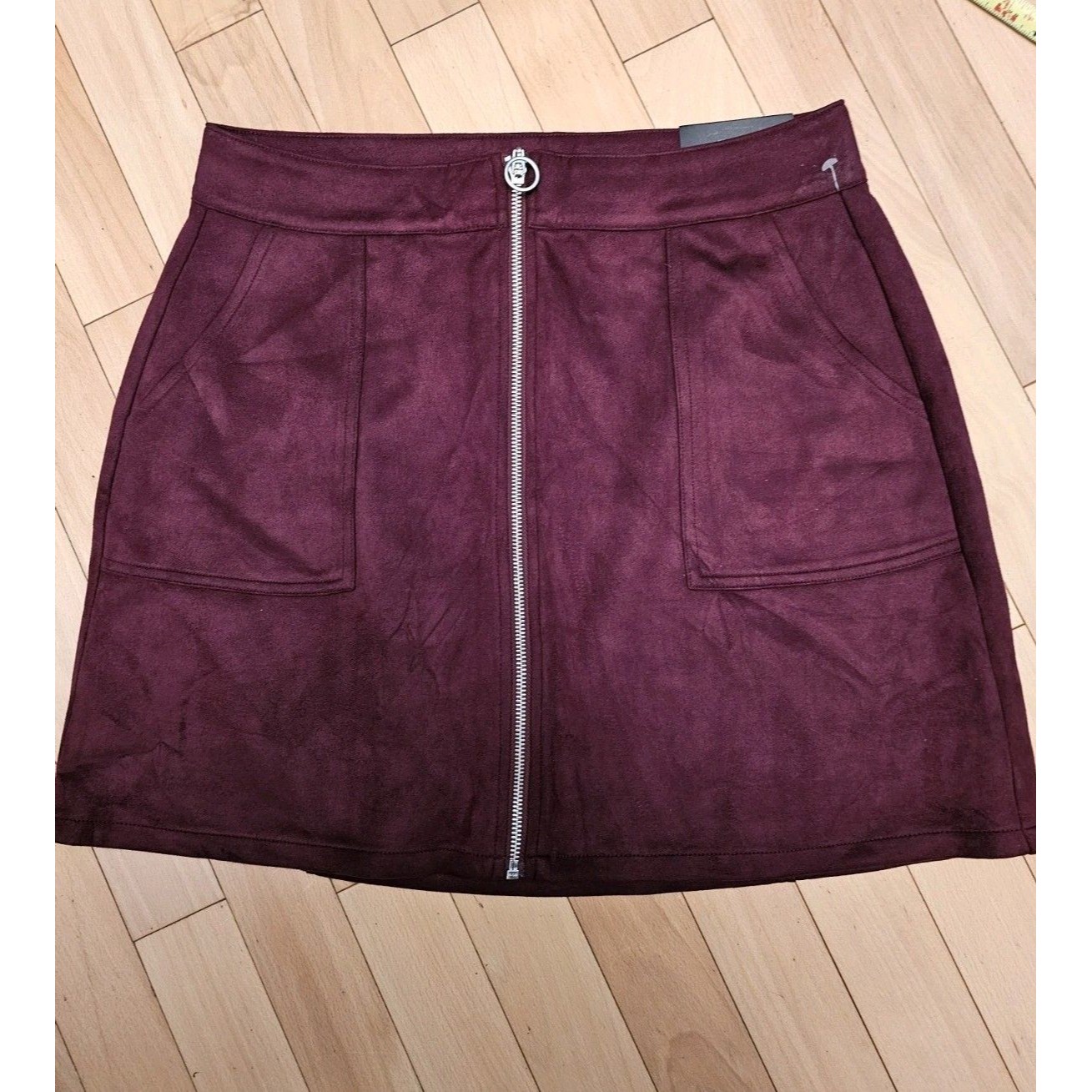 Maurices Nwt Women's Size 12 Burgundy Plum Faux Suede Mini Skirt Full Front Zip